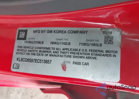 2014 Chevrolet Spark 1Lt from USA, damaged, VIN KL8CD6S97EC513857